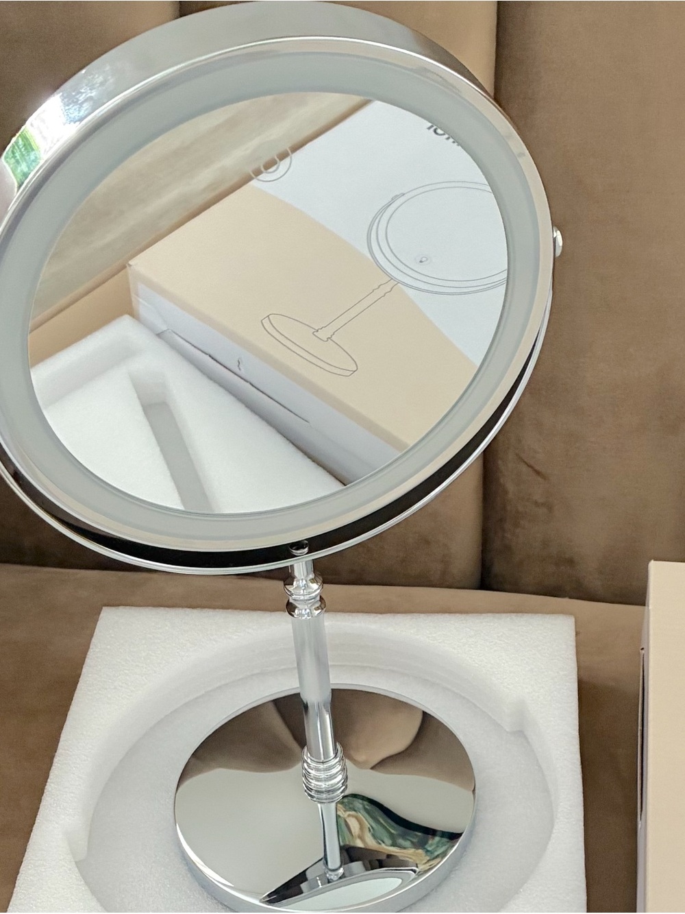 Cordless Rechargeable Silver LED Lighted Vanity 8 inch Makeup Mirror with stand.